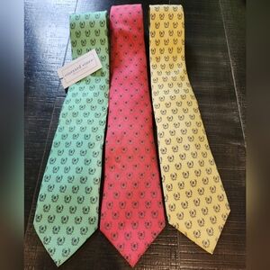 Vineyard Vines Deer Creek Club Green, Yellow and Pink Silk Ties Deer Antler